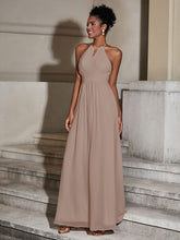 Halter Chiffon Long Dresses for Bridesmaids-Taupe