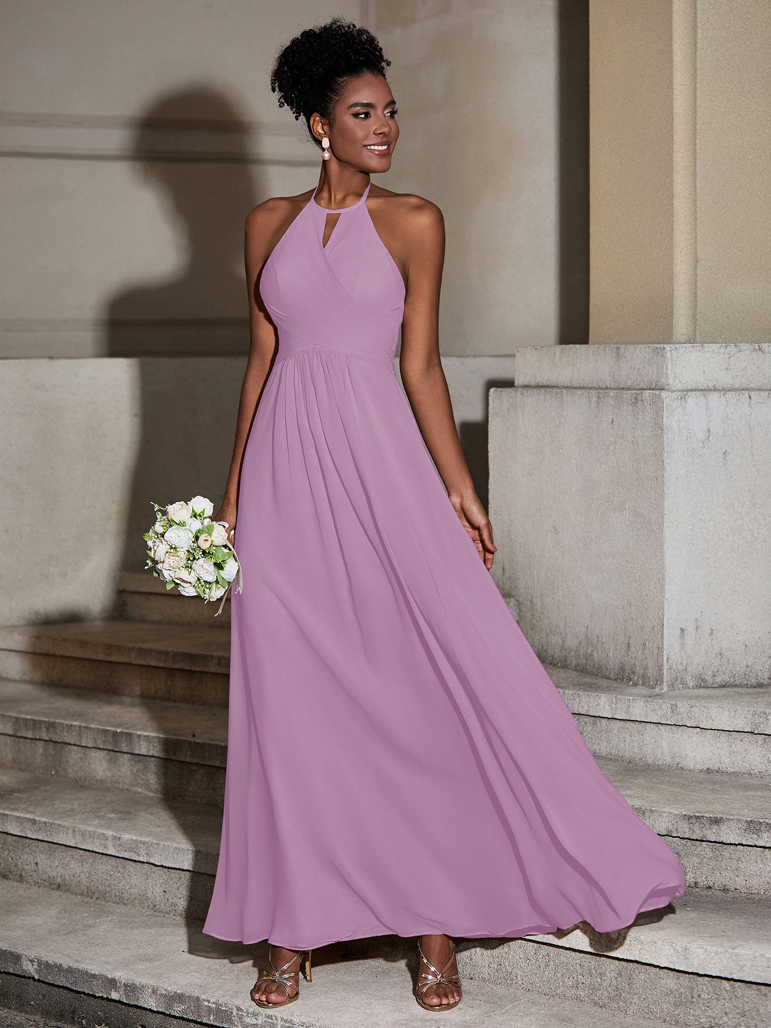 Halter Maxi Chiffon Dress For BRIDESMAIDS Wisteria Plus Size