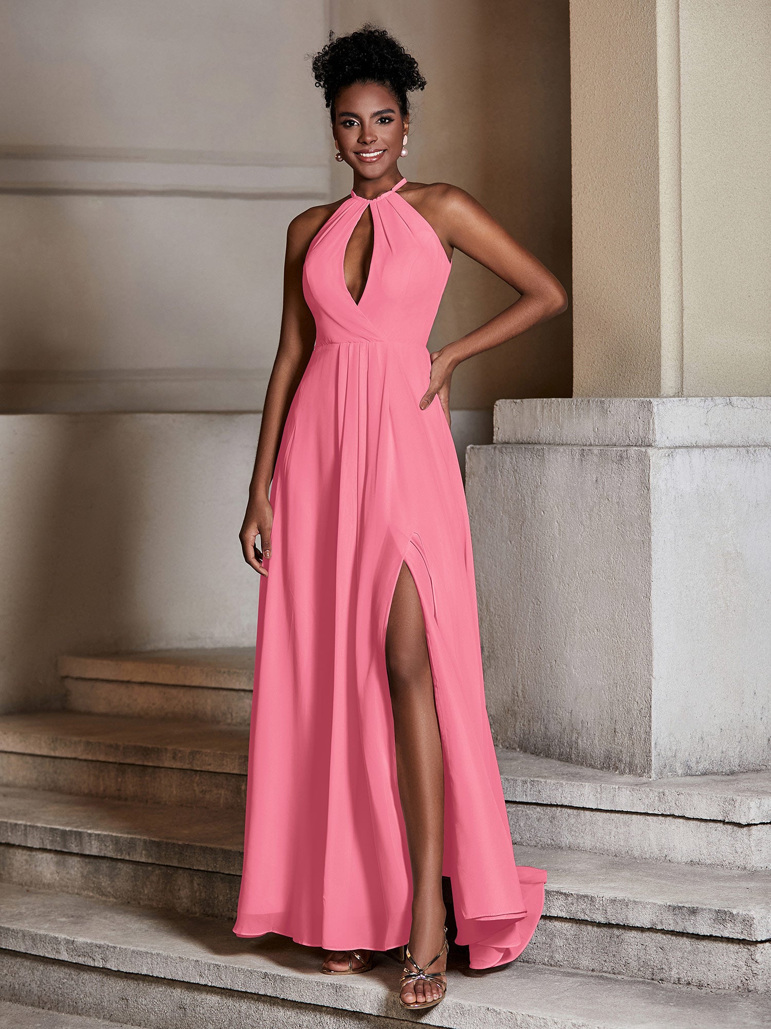 Simple Chiffon Dress with Spaghetti Straps Watermelon Plus Size main image 1