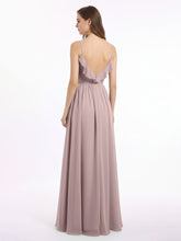 Spaghetti Strap Chiffon Bridesmaid Gowns with V-neck-Vintage Mauve