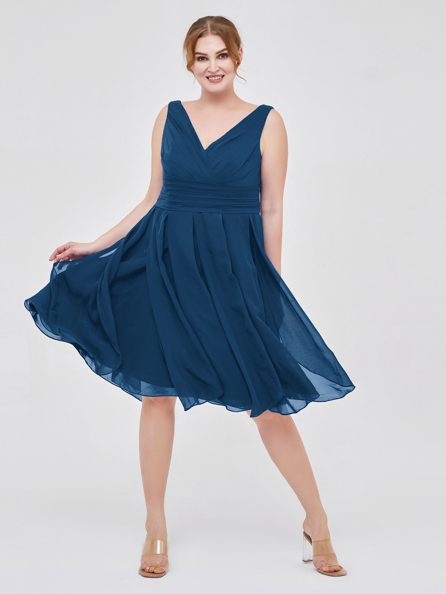 ink blue bridesmaid dress Azazie Brooke length elegance for weddings and special occasions. BABARONI BABARONI Chiffon Ink Blue