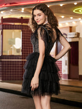 A-line Tulle Homecoming Dress With Beading Black