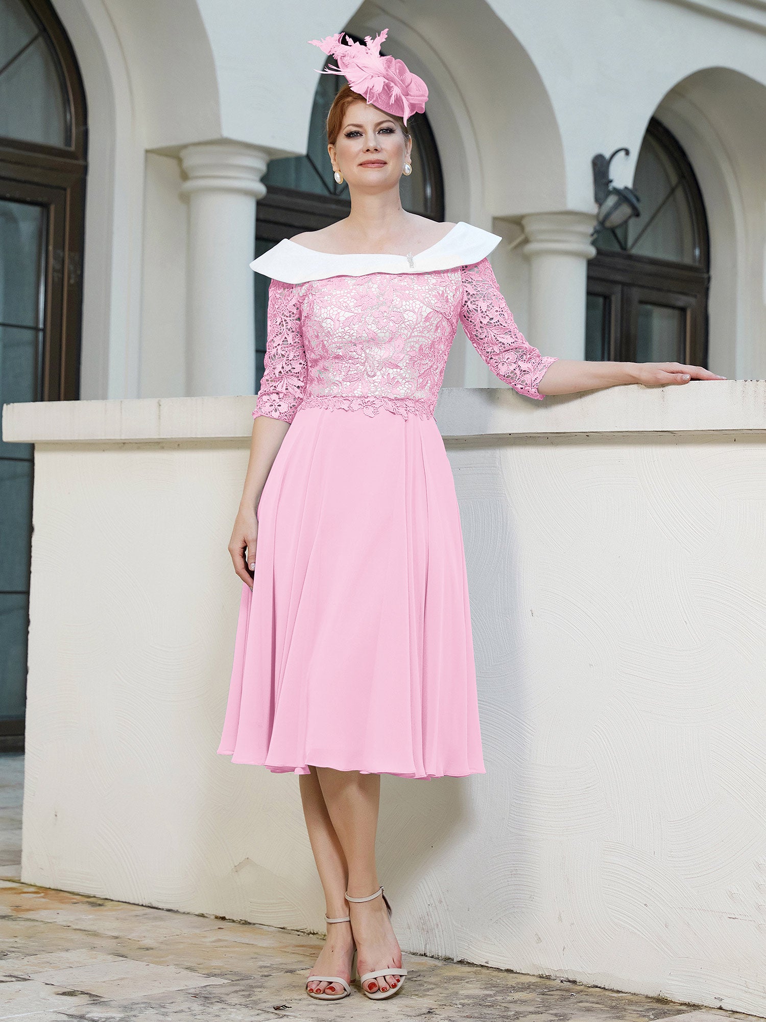 Long Chiffon Simple Dress with Halter Neck Candy Pink Plus Size main image 0