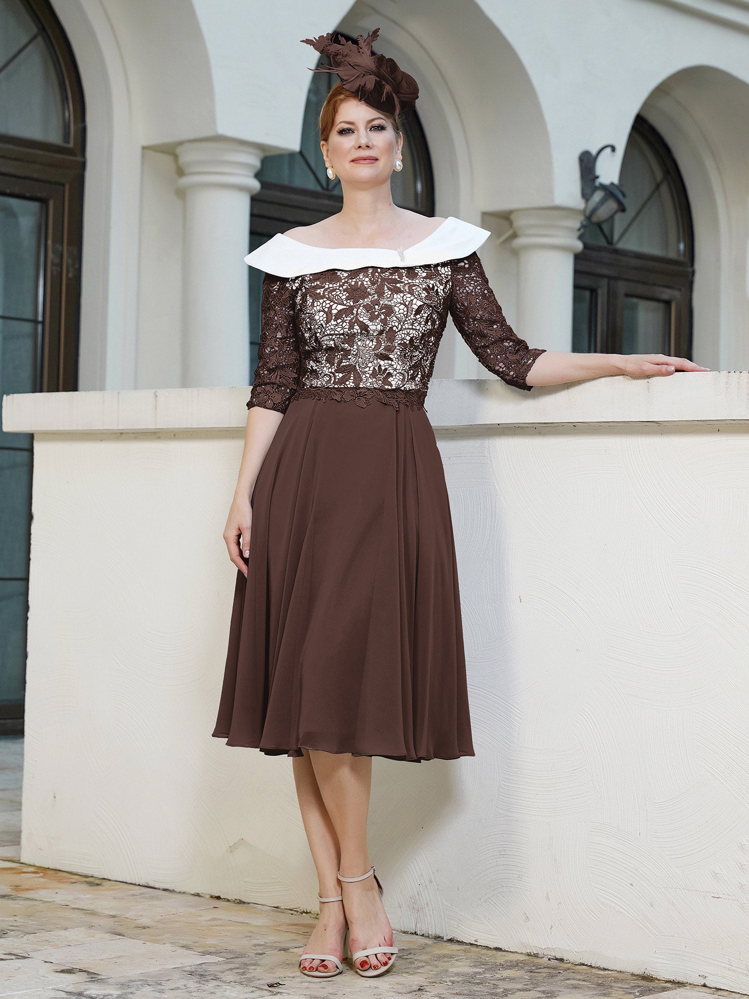 chocolate brown tea length dress Spaghetti Strap T length Dress with Sash Bow Chocolate main image 0