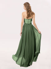 Strapless High Low Dress with Sequins Bodice-Olive Green