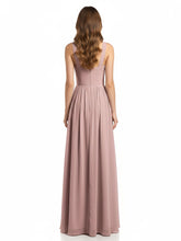 Y-neck Long Chiffon Bridesmaid Dresses-Dusty Rose
