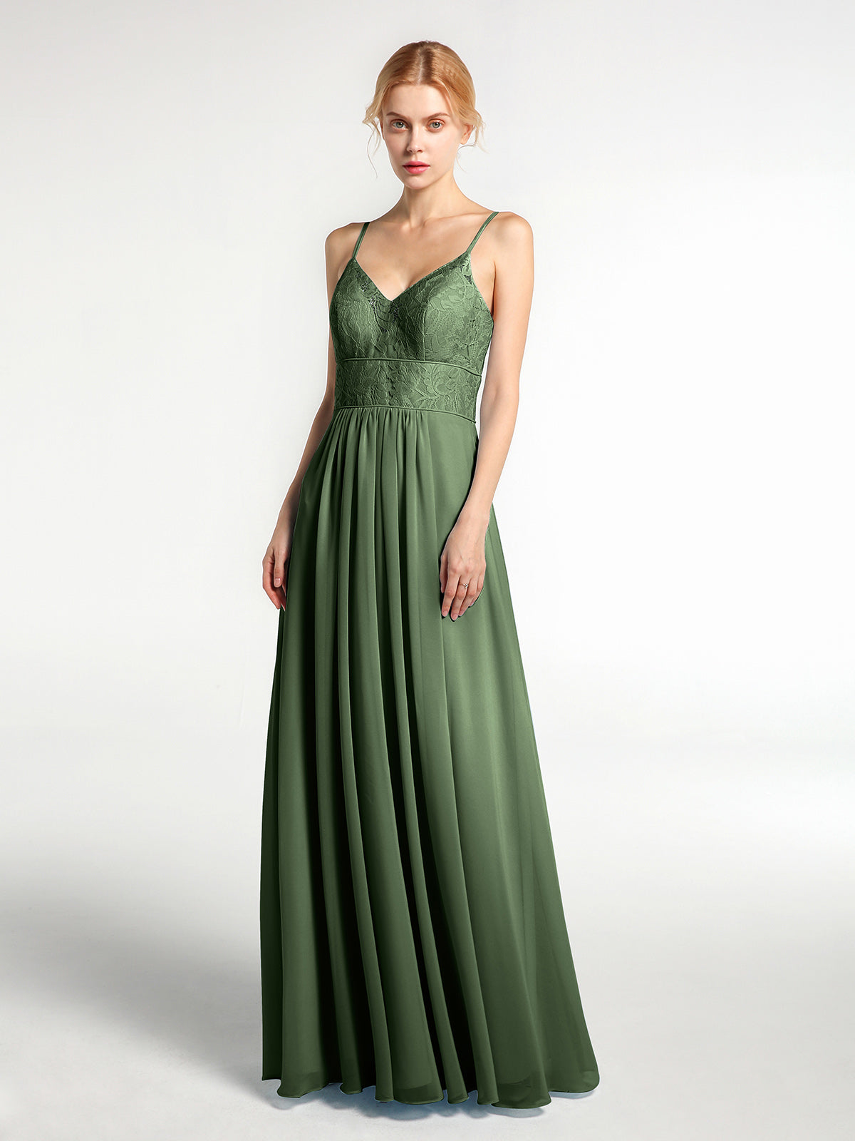 Spaghetti Strap Lace and Chiffon Dresses Lime Green