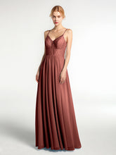 Spaghetti Straps Chiffon and Lace Dresses-Terracotta