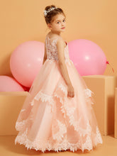 Cute Ball-Gown Flower Girl Dress with Lace Edge Hem Pearl Pink