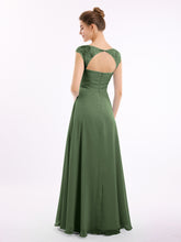 Chiffon Bridesmaid Dresses with Lace Cap Sleeves-Olive Green Plus Size
