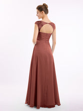 Chiffon Bridesmaid Dresses with Lace Cap Sleeves-Terracotta Plus Size