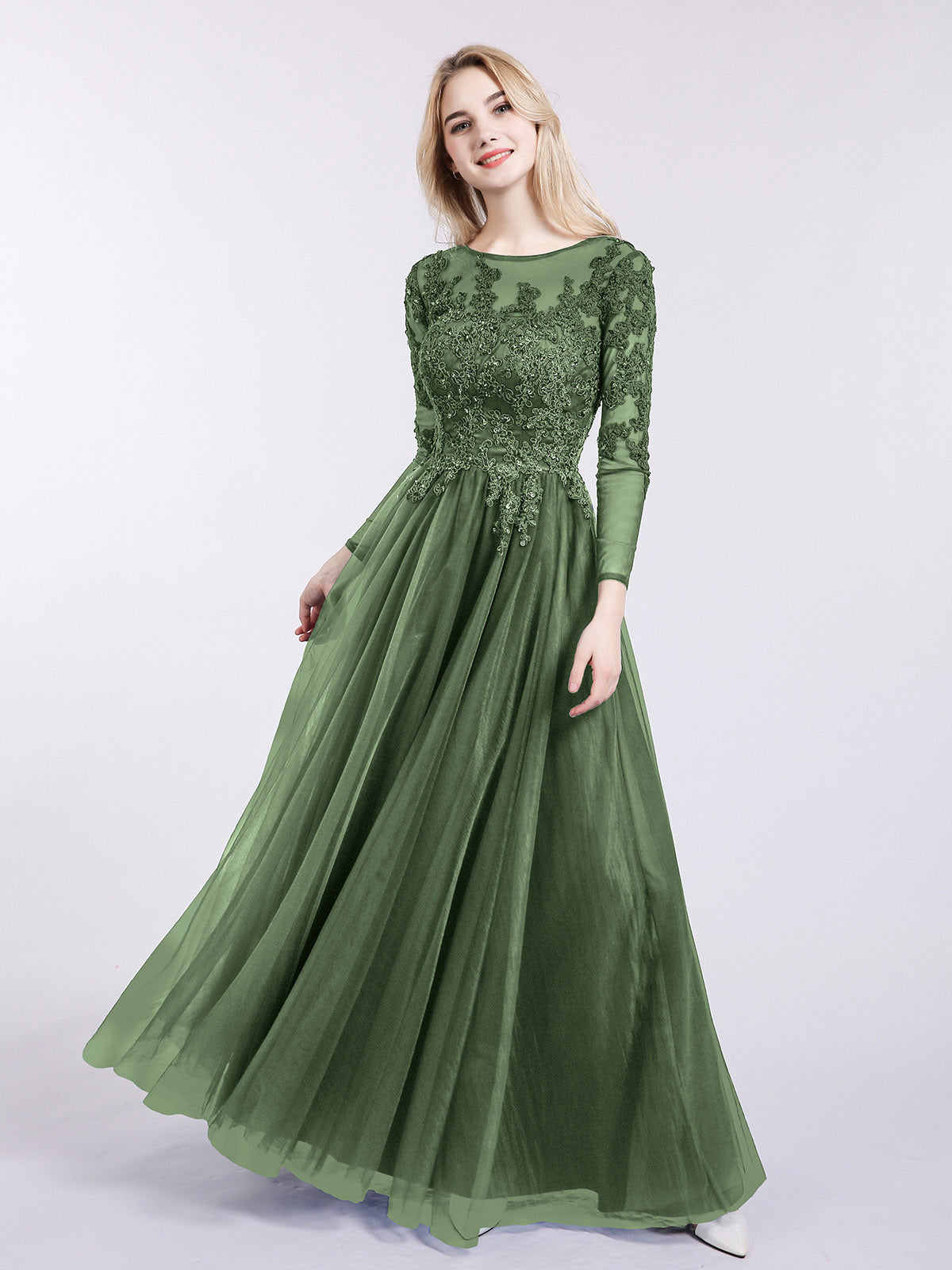 olive green lace bridesmaid dresses BABARONI Tulle Bateau Floor-length Long Sleeve Appliqued A-line, Olive Green / US0 color_light-blue Elegant Floral Maxi Dress Choose Your Fabric Type:Cuddle (Minky) 58” 100% Polyester 3mm Pile in waist
