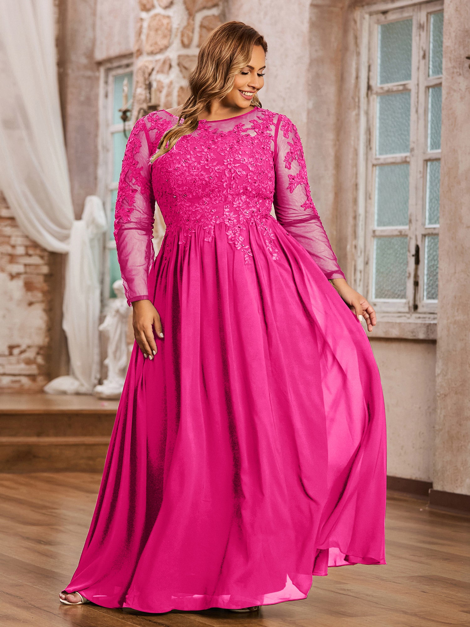 Tulle Pleated Bodice Spaghetti Straps Dresses Fuchsia Plus Size