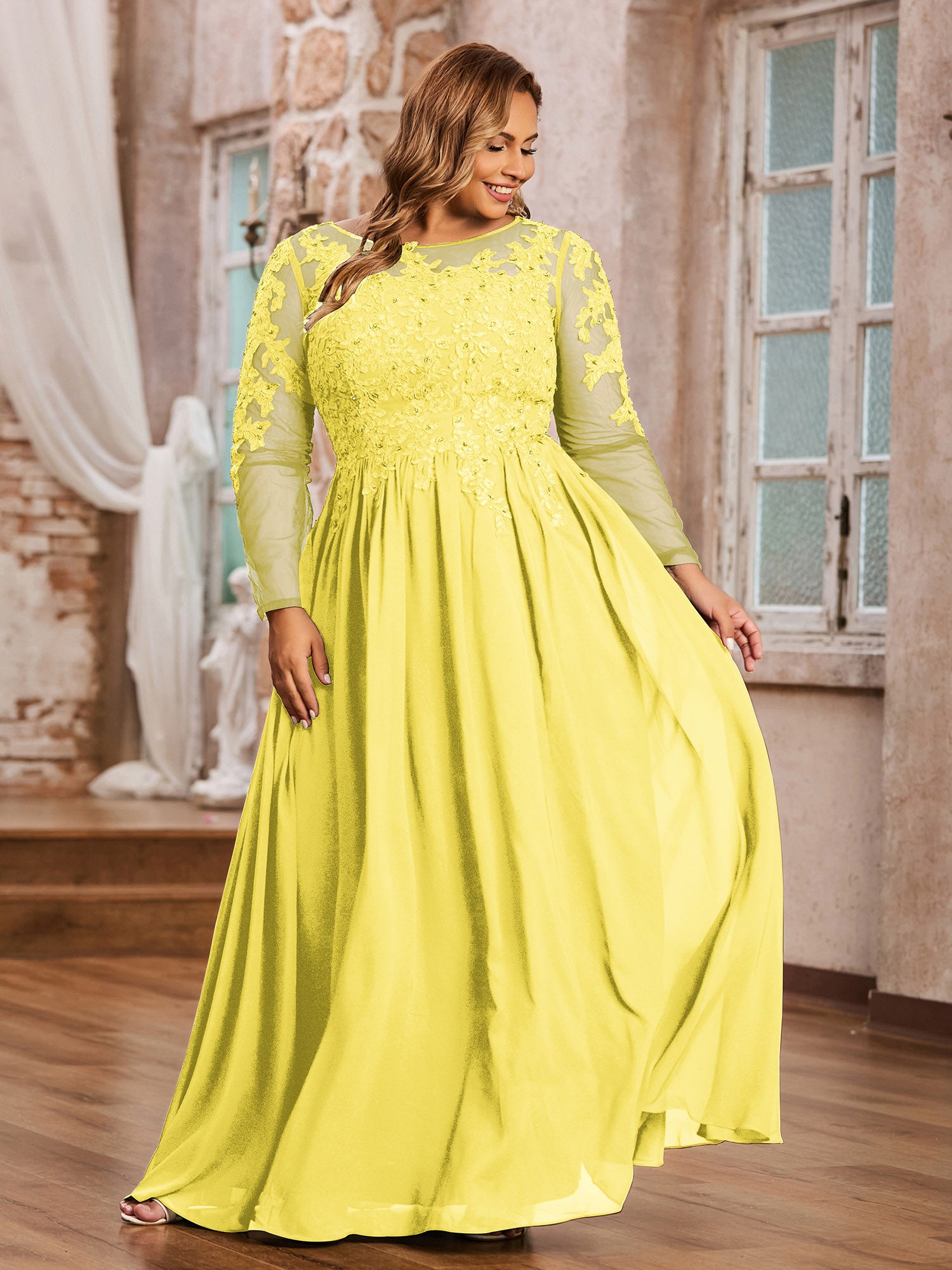 Chiffon Pleated Top Long Dresses with Open Back Lemon Plus Size