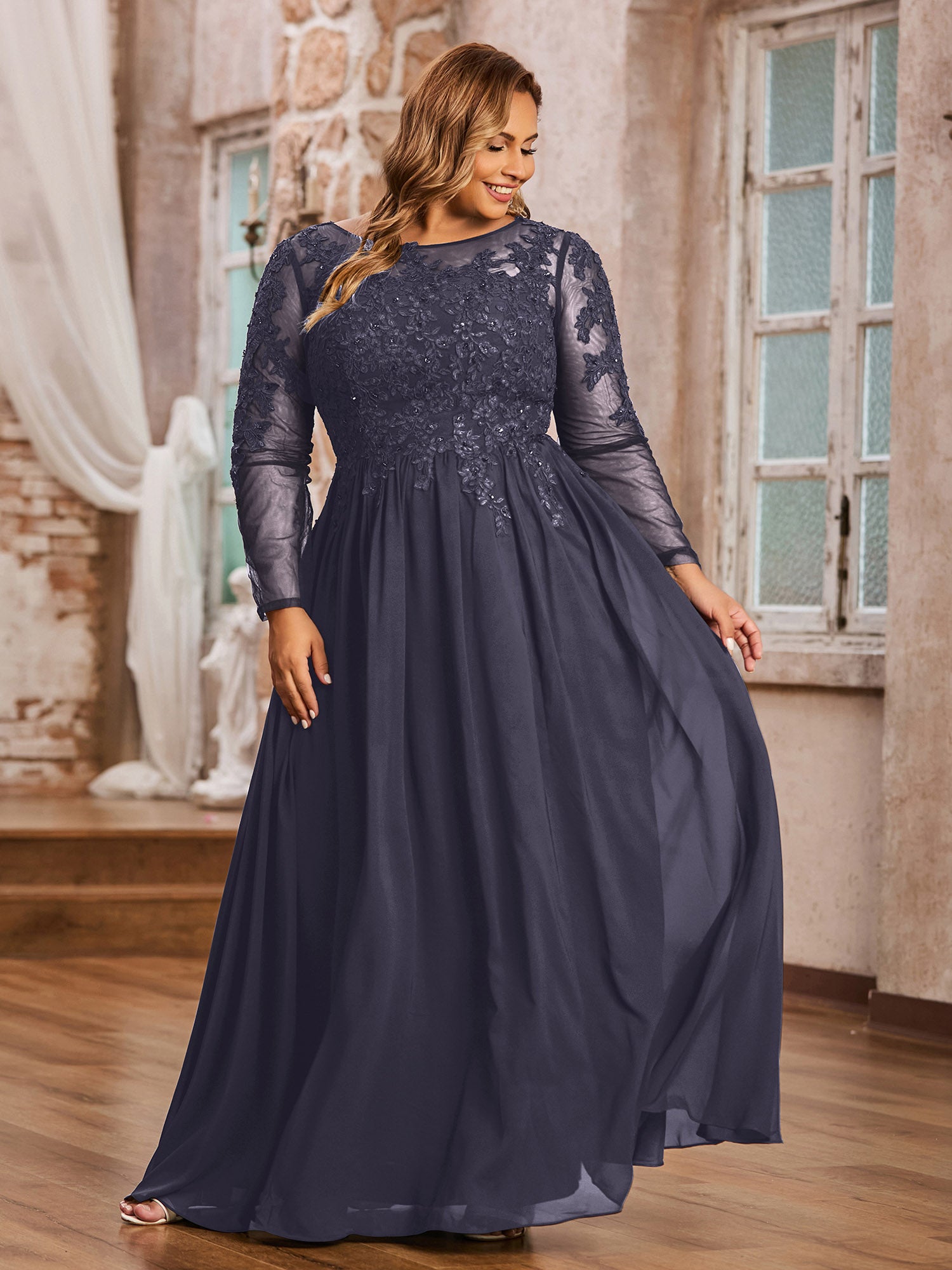 Sleeveless Halter Floor-length Lace Dress Stormy Plus Size main image 0
