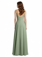 Simple Spaghetti Strap Chiffon Gowns with Slit-Dusty Sage