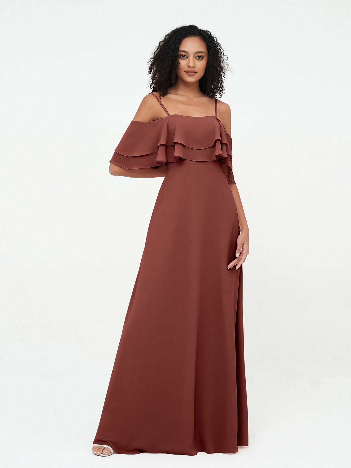 Spaghetti Strap Scoop Neck Ruffle Bodice Dress Terracotta Plus Size