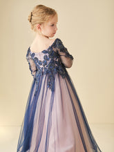 3/4-Length Sleeves Beaded Tulle Flower Girl Dress