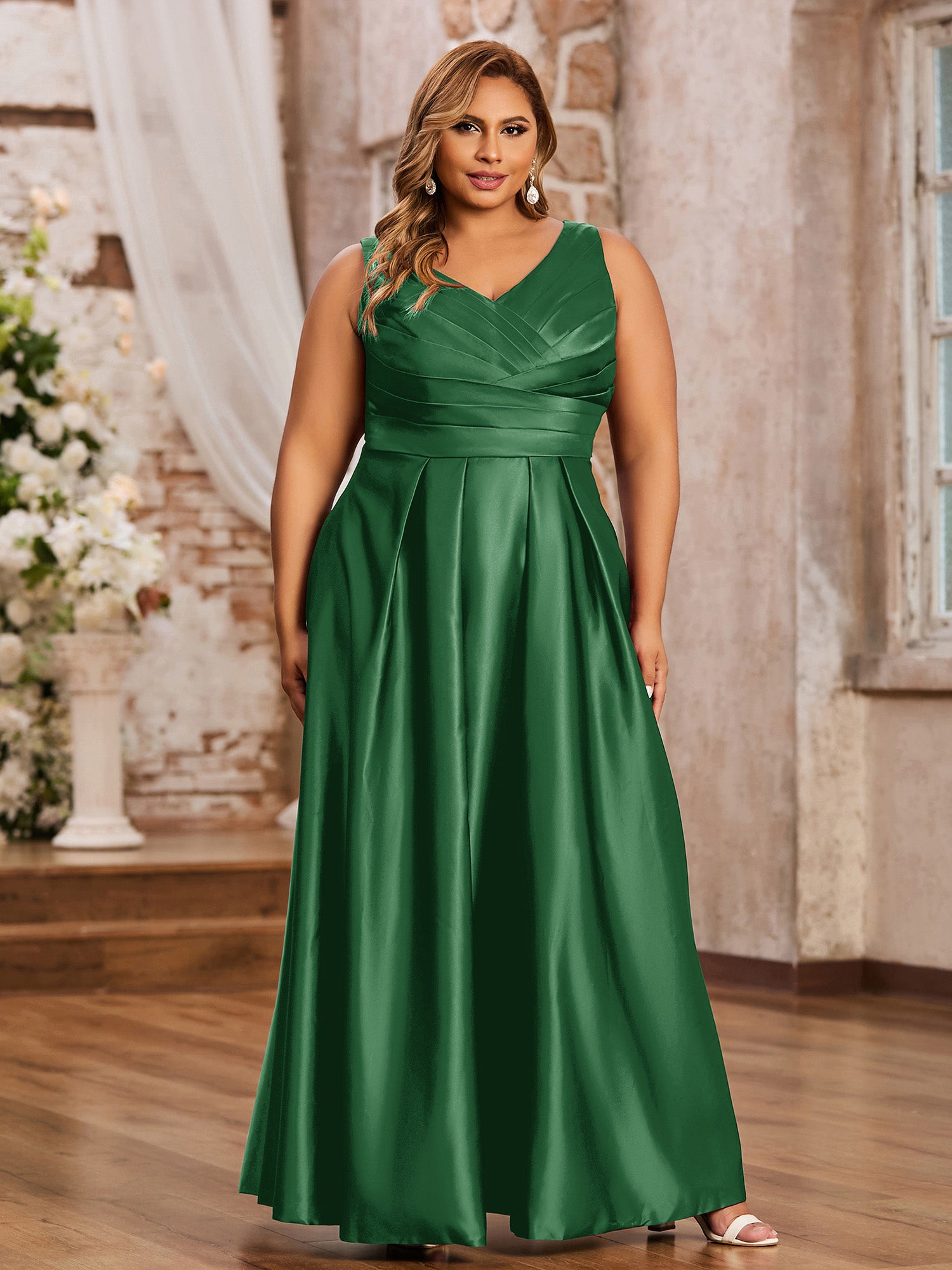 Emerald Green Bridesmaid Buy Plus Size Bridesmaid Dresses V-Neck Short  Sleeves Plus Size Chiffon Bridesmaid
