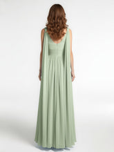 V-neck Chiffon Gown with Streamer at Back Strap-Dusty Sage