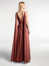 V-neck Chiffon Gown with Streamer at Back Strap-Terracotta