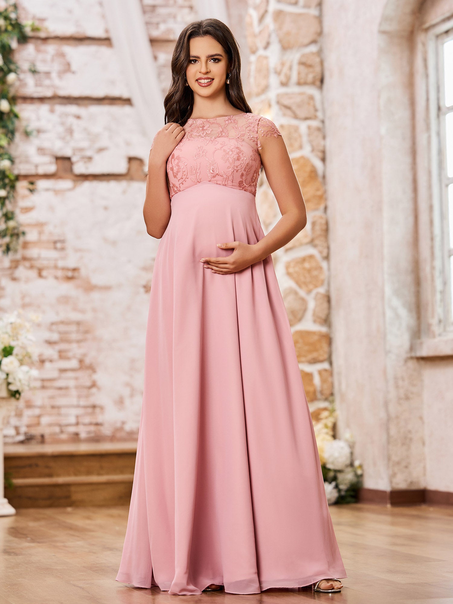 BABARONI Illusion Neck Lace Top Empire Maxi Maternity Dresses Dusty Rose, Dusty Rose / US0 BABARONI Illusion Neck Lace Top Empire Maxi Maternity Dresses Dusty Rose, Dusty Rose / US0