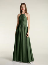 Halter Chiffon Long Bridesmaid Dresses-Olive Green