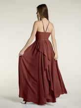 Halter Chiffon Long Bridesmaid Dresses-Terracotta