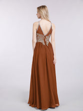 Halter Chiffon with Gold Appliqued Dress Terracotta