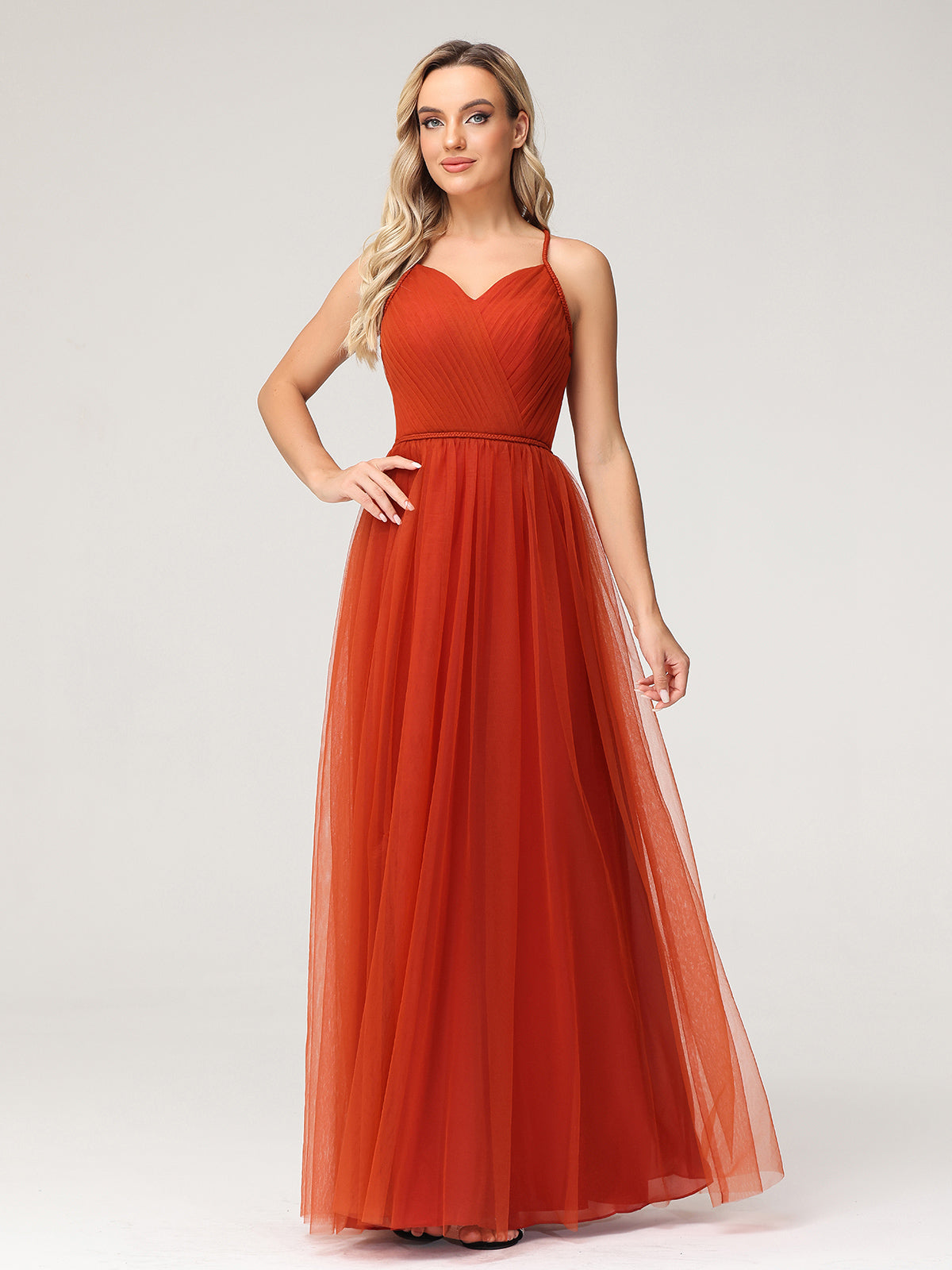 BABARONI Twist Straps Tulle Maxi Dress with V Neckline Rust, Rust / US0 BABARONI Twist Straps Tulle Maxi Dress with V Neckline Rust, Rust / US0