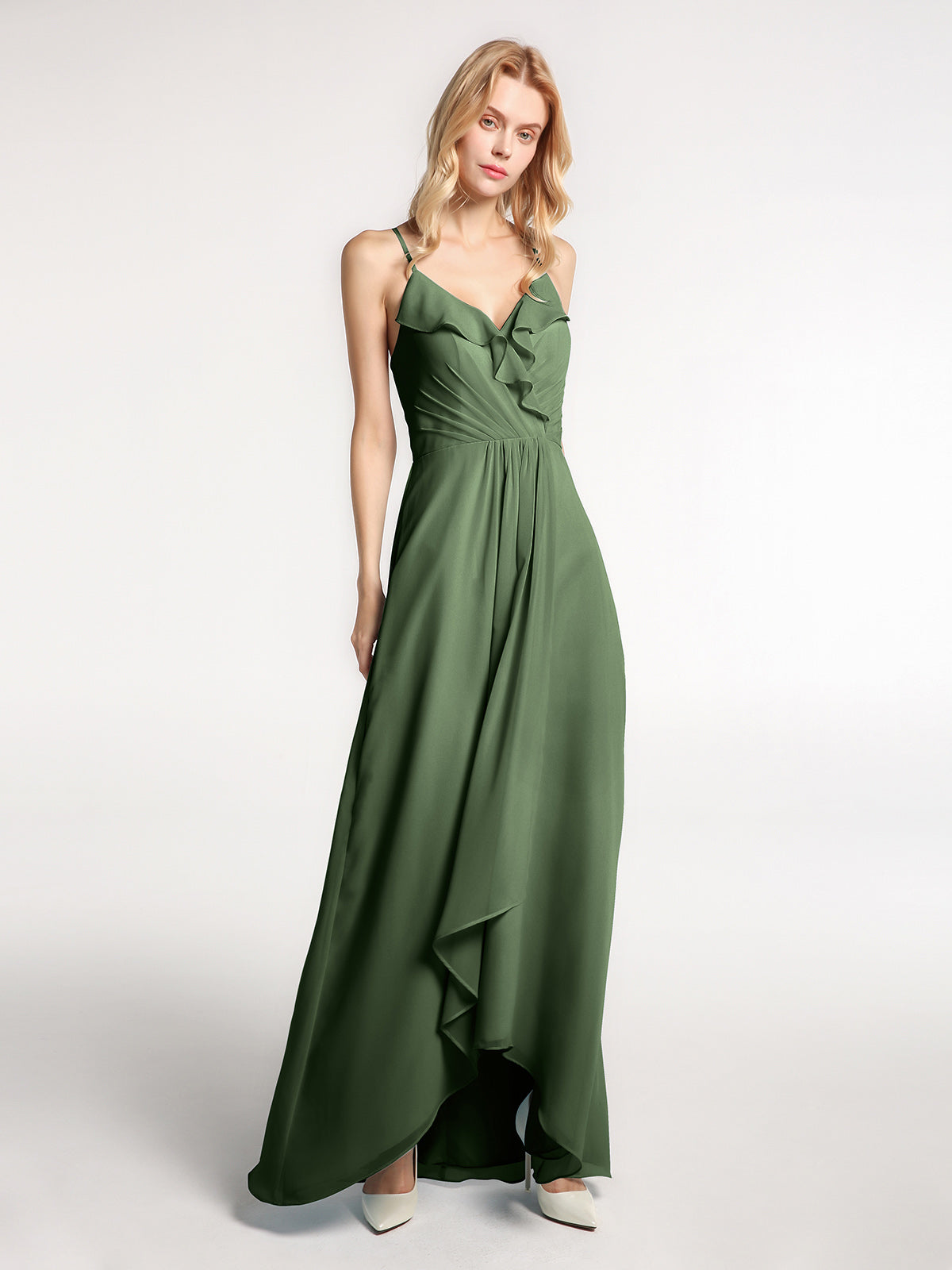 Spaghetti Strap CHIffon Long Dresses Emerald Plus Size main image 0