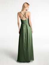 Spaghetti Strap Ruffles High Low Chiffon Dress-Olive Green
