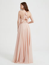 V-neck Cross Back Chiffon Bridesmaid Dresses-Pearl Pink