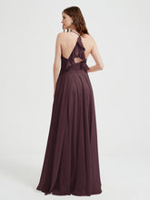 V-neck Cross Back Chiffon Bridesmaid Dresses-Cabernet