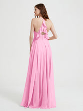 V-neck Cross Back Chiffon Bridesmaid Dresses-Candy Pink