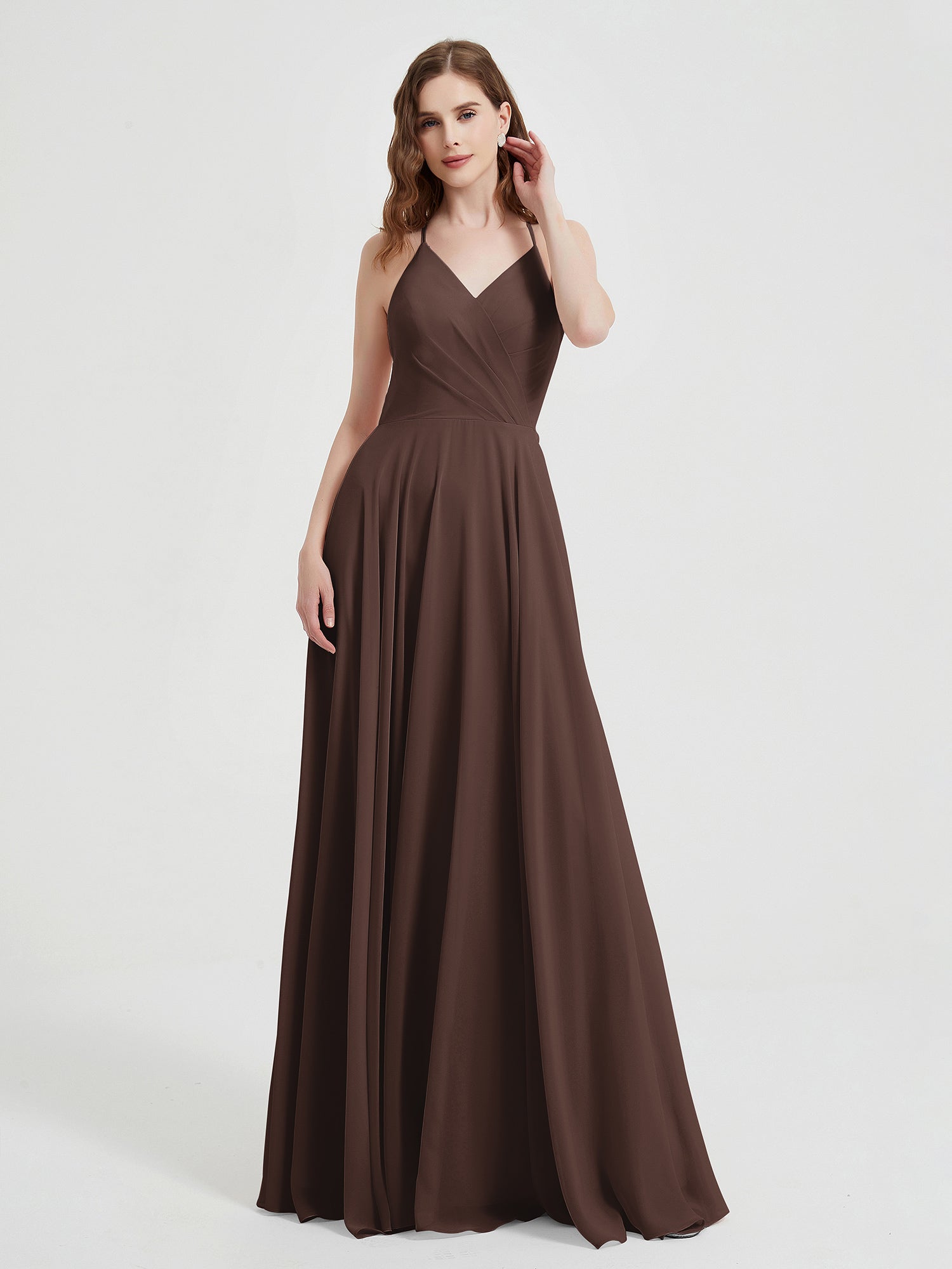 Full Length Chiffon Maxi Bridesmaid Gowns Chocolate Plus Size
