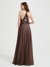 V-neck Cross Back Chiffon Bridesmaid Dresses-Chocolate