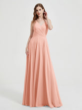 V-neck Cross Back Chiffon Bridesmaid Dresses-Coral