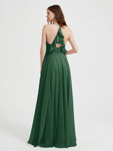 V-neck Cross Back Chiffon Bridesmaid Dresses-Dark Green