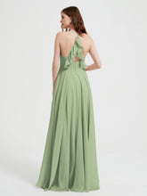 V-neck Cross Back Chiffon Bridesmaid Dresses-Dusty Sage