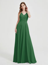 V-neck Cross Back Chiffon Bridesmaid Dresses-Emerald