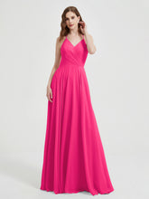 V-neck Cross Back Chiffon Bridesmaid Dresses-Fuchsia Plus Size