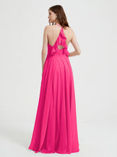 V-neck Cross Back Chiffon Bridesmaid Dresses-Fuchsia