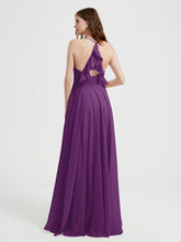 V-neck Cross Back Chiffon Bridesmaid Dresses-Grape