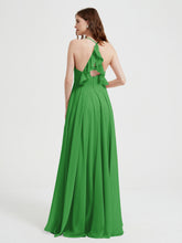 V-neck Cross Back Chiffon Bridesmaid Dresses-Green