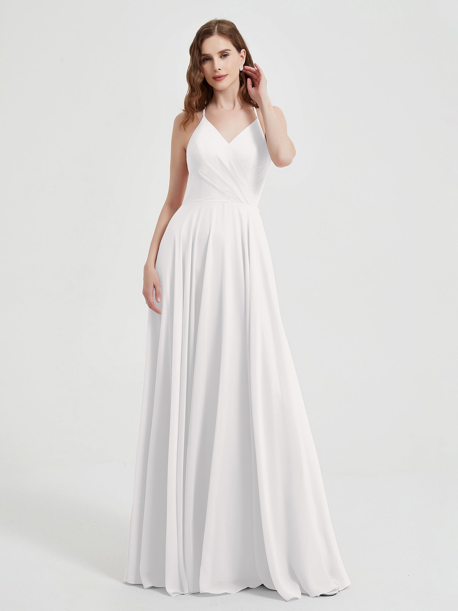 BABARONI V-neck Cross Back Chiffon Bridesmaid Dresses-Ivory, Ivory / US0
