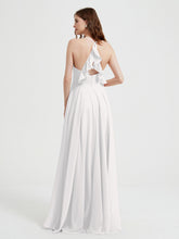 V-neck Cross Back Chiffon Bridesmaid Dresses-Ivory