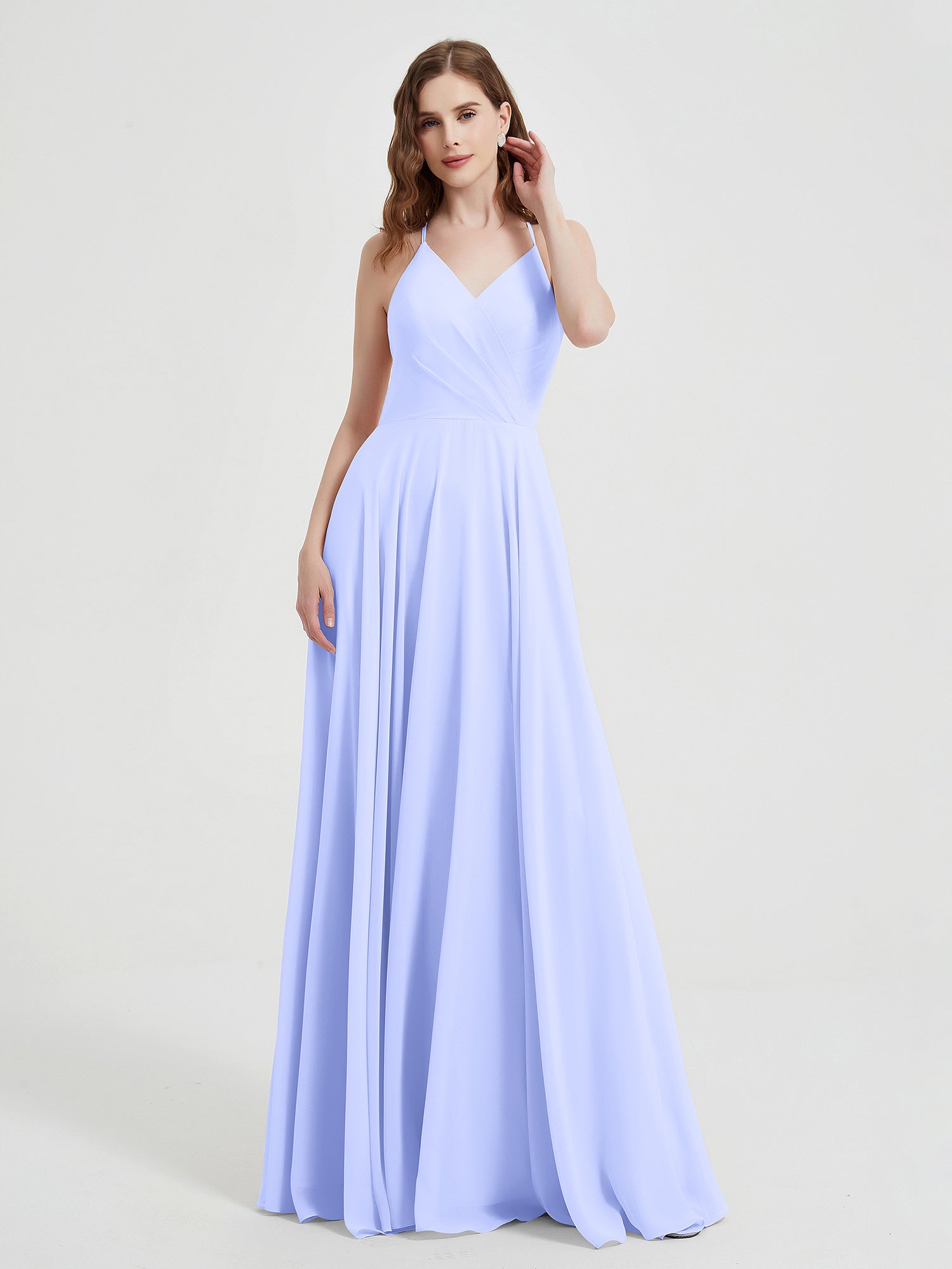 V-neck Chiffon Bridesmaid Dress with Bow Back Ivory Plus Size main image 1