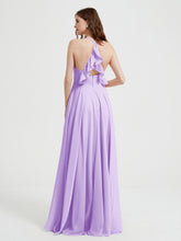 V-neck Cross Back Chiffon Bridesmaid Dresses-Lilac