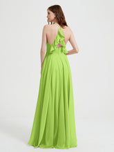 V-neck Cross Back Chiffon Bridesmaid Dresses-Lime Green